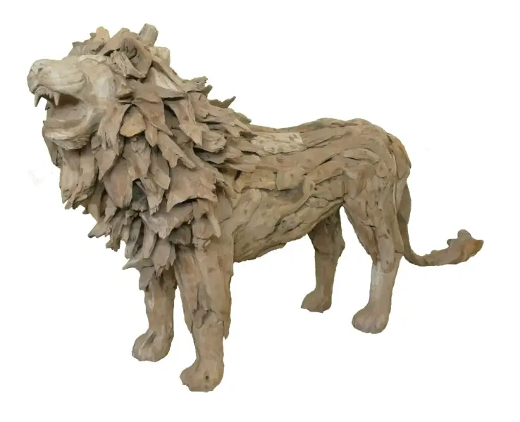 Product image 6 of the product “Standing royal Lion made from teak root pieces. About 200cm length and 115cm height. ”